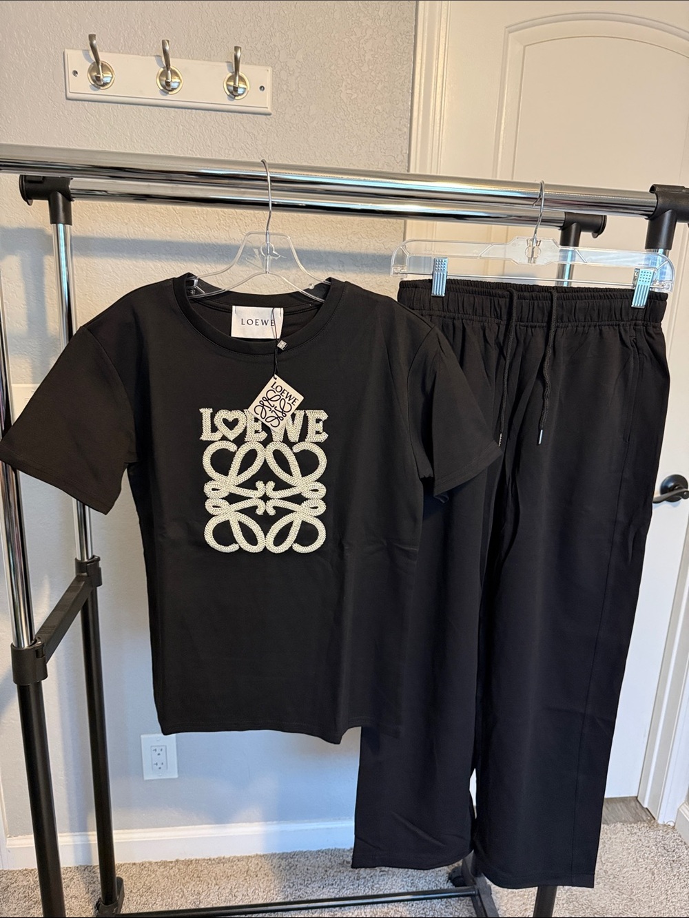 Black Women’s Lounge Set with Cream Logo Motif